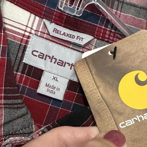 Carhartt Mens Relaxed Fit Shirt XL Red Gray Plaid Button Front Work Casual NEW - Picture 5 of 9